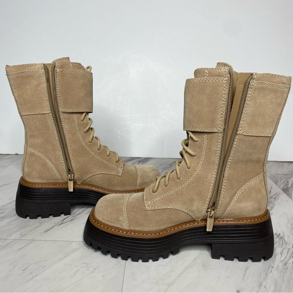 Vince Camuto Monchia Tan Suede Lace Up Lug Sole Boot 5M - Picture 6 of 14